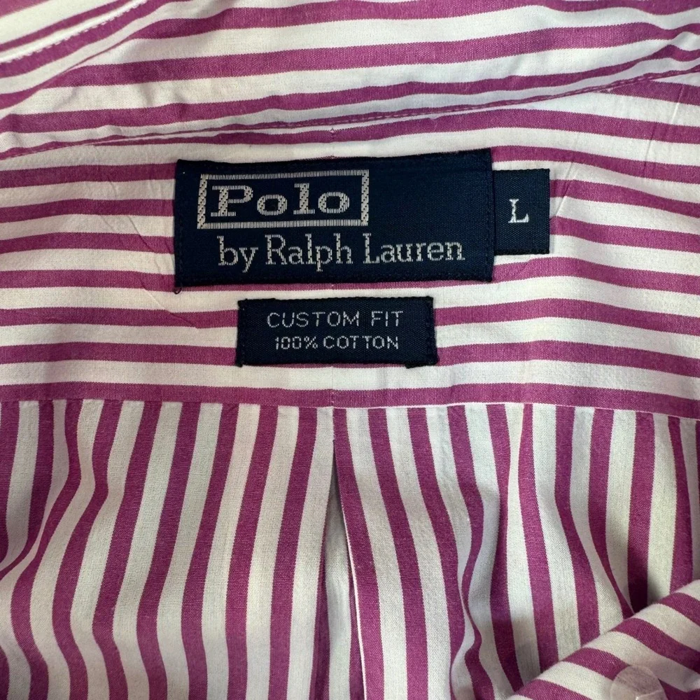 Polo Ralph Lauren Mens Large Custom Fit Striped Button Down Shirt Purple White